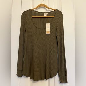 NWT ~ White Crow Olive green long sleeve waffle top